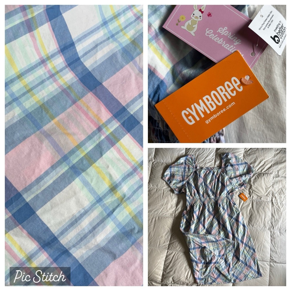 NWT Gymboree Spring Dress Plaid Poplin Puff Sleeve Womens XXL Pastel Garden Trad